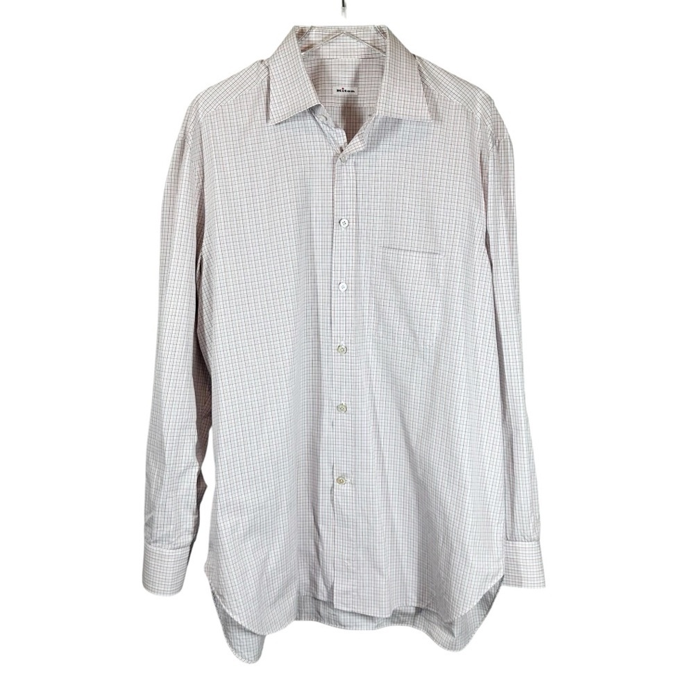 KITON Men's 17 1/2" 44 Plaid button Up Shirt